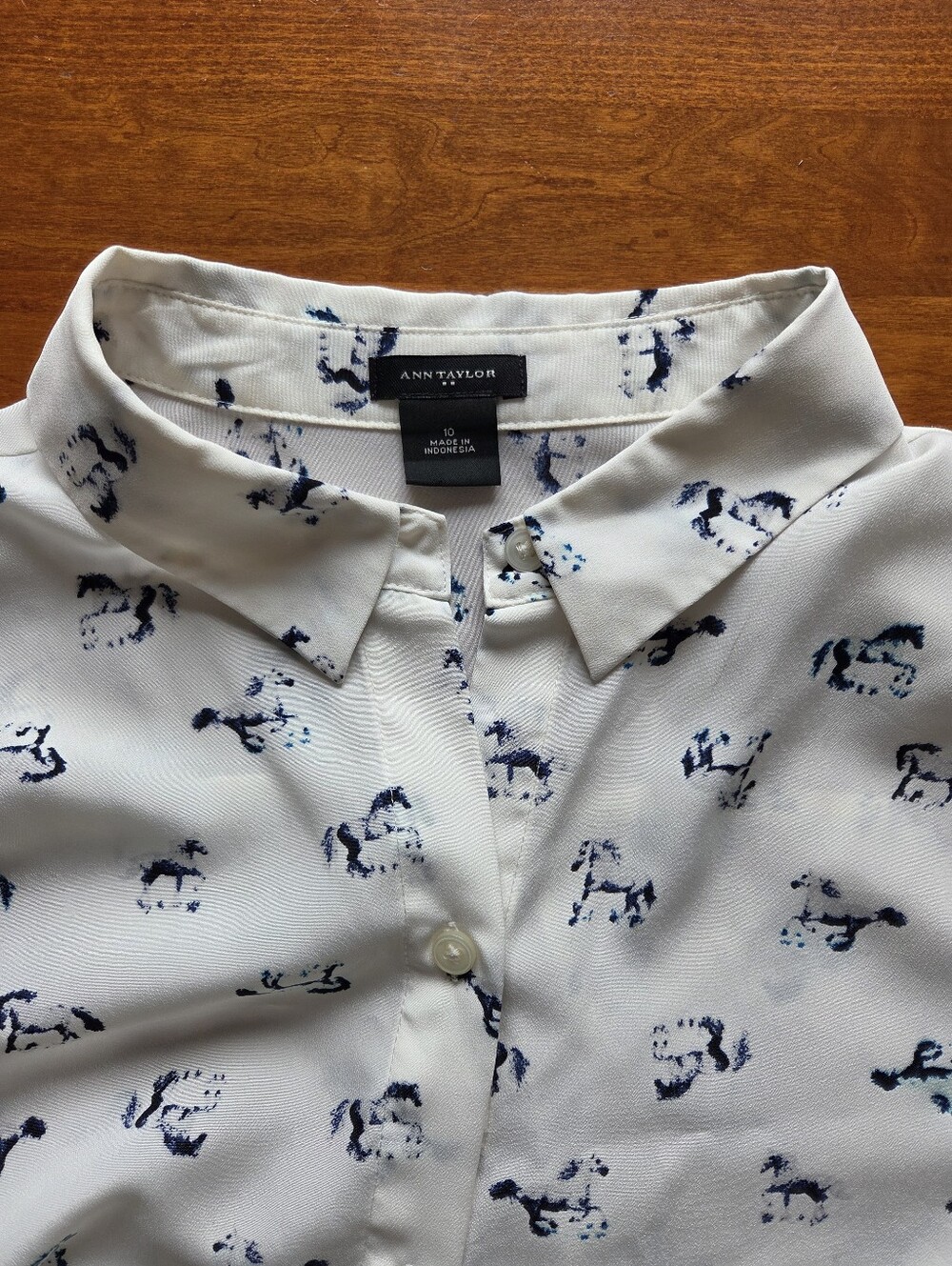 Ann Taylor Button-Down Shirt with Navy Blue Horses - Picture 4 of 5